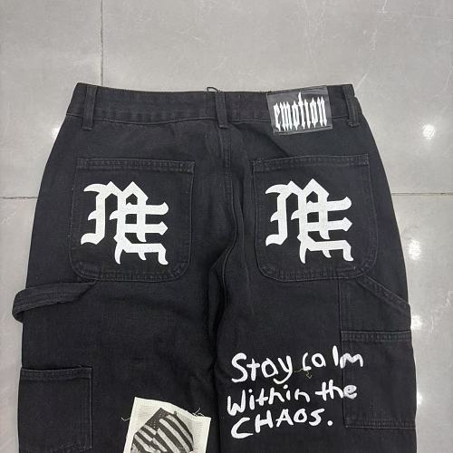 MIXED EMOTION Patch‑Work Distressed Straight‑Leg Jeans