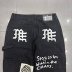 MIXED EMOTION Patch‑Work Distressed Straight‑Leg Jeans