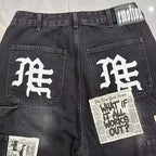 MIXED EMOTION Patchwork Distressed Denim Shorts
