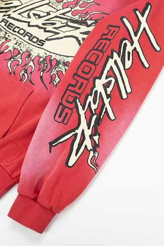 Hellstar Gothic Flame‑Face Red Hoodie
