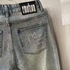 MIXED EMOTION Ripped‑Knee Vintage Light‑Wash Straight‑Leg Jeans