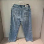 MIXED EMOTION Distressed Rivet‑Accent Straight‑Leg Jeans