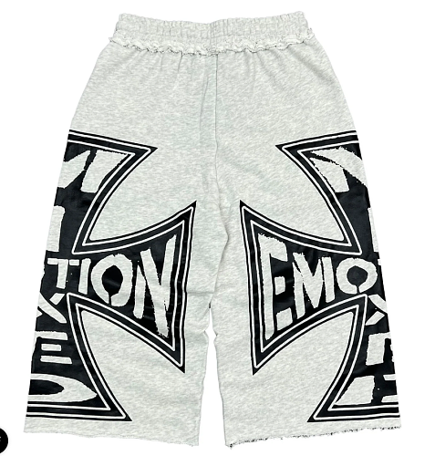 MIXED EMOTION Big Graphic Print Casual Sweat Shorts Main Image