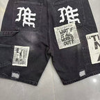 MIXED EMOTION Patchwork Distressed Denim Shorts