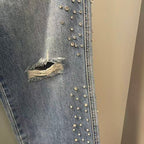 MIXED EMOTION Distressed Rivet‑Accent Straight‑Leg Jeans