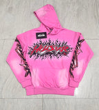 Hellstar Gothic Flame‑Face Pink Hoodie