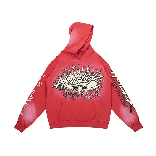 Hellstar Gothic Flame‑Face Red Hoodie Main Image