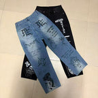 MIXED EMOTION Graffiti‑Print Straight‑Leg Jeans