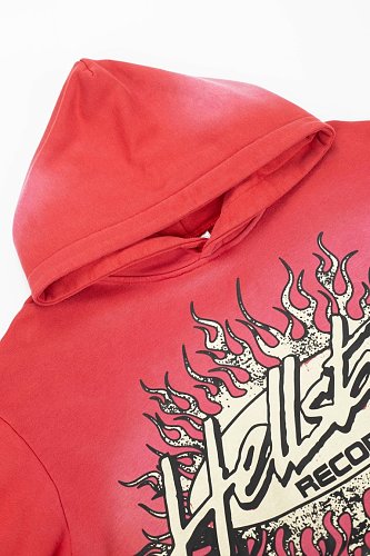 Hellstar Gothic Flame‑Face Red Hoodie