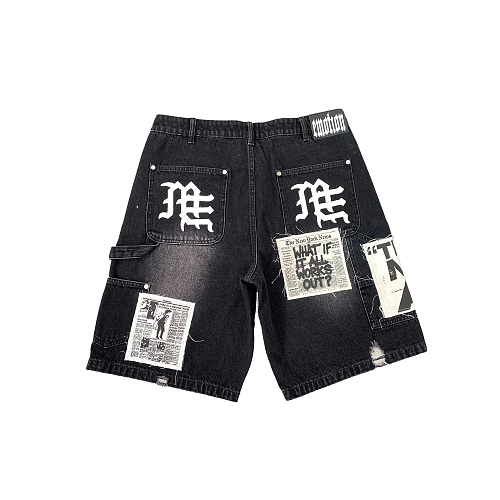 MIXED EMOTION Patchwork Distressed Denim Shorts