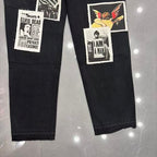 MIXED EMOTION Patch‑Work Distressed Straight‑Leg Jeans