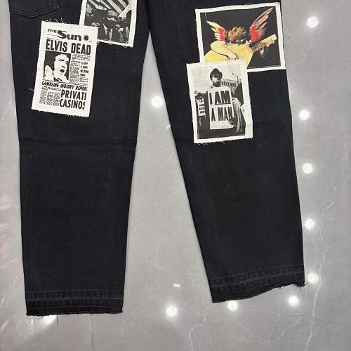 MIXED EMOTION Patch‑Work Distressed Straight‑Leg Jeans