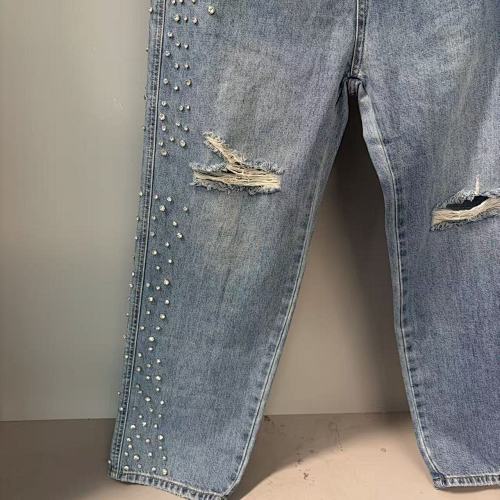 MIXED EMOTION Distressed Rivet‑Accent Straight‑Leg Jeans