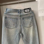 MIXED EMOTION Ripped‑Knee Vintage Light‑Wash Straight‑Leg Jeans