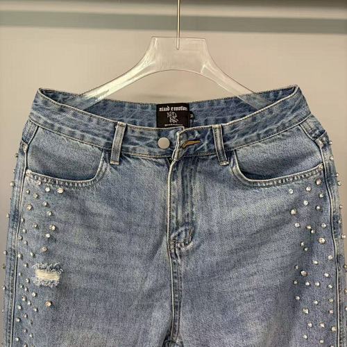 MIXED EMOTION Distressed Rivet‑Accent Straight‑Leg Jeans