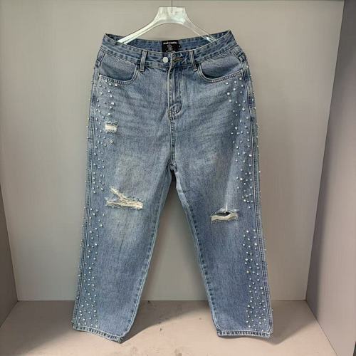 MIXED EMOTION Distressed Rivet‑Accent Straight‑Leg Jeans