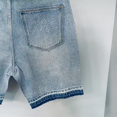 MIXED EMOTION Rhinestone Logo Vintage‑Wash Denim Jorts
