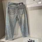 MIXED EMOTION Ripped‑Knee Vintage Light‑Wash Straight‑Leg Jeans