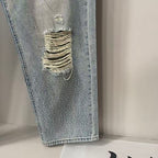MIXED EMOTION Ripped‑Knee Vintage Light‑Wash Straight‑Leg Jeans