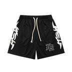 MIXED EMOTION Tribal Side‑Print Mesh Shorts