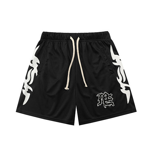 MIXED EMOTION Tribal Side‑Print Mesh Shorts Main Image