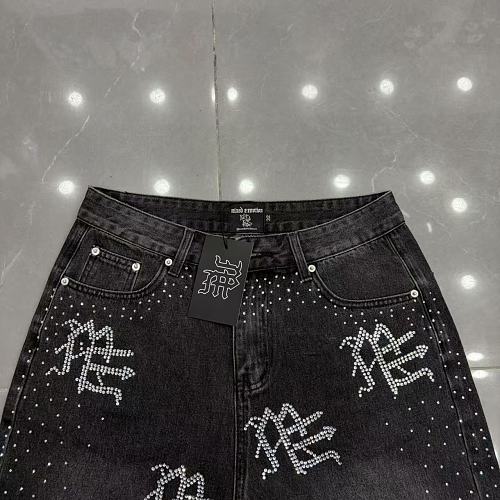 MIXED EMOTION Rhinestone Logo Denim Shorts