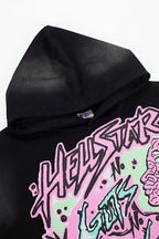 Hellstar Pink‑Green Skeleton Graphic Black Hoodie