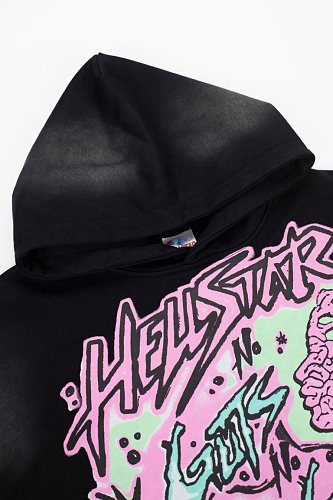 Hellstar Pink‑Green Skeleton Graphic Black Hoodie