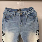 MIXED EMOTION Vertical Logo Faded Straight‑Leg Jeans