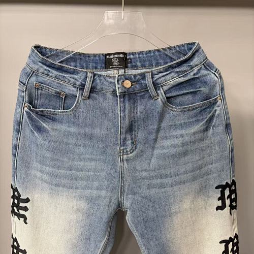 MIXED EMOTION Vertical Logo Faded Straight‑Leg Jeans Main Image