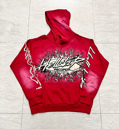 Hellstar Gothic Flame‑Face Red Hoodie