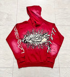 Hellstar Gothic Flame‑Face Red Hoodie