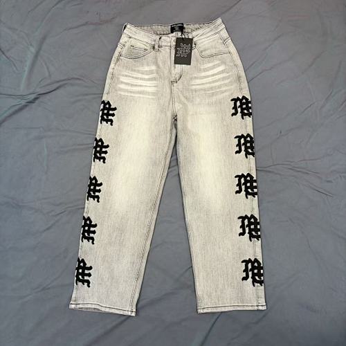 MIXED EMOTION Vertical Gothic‑Logo Washed‑Out Wide‑Leg Jeans Main Image
