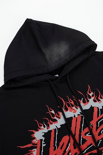 Hellstar Red Flame Circle Logo Black Hoodie