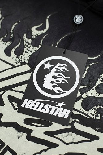Hellstar Gothic Flame‑Face Black Hoodie