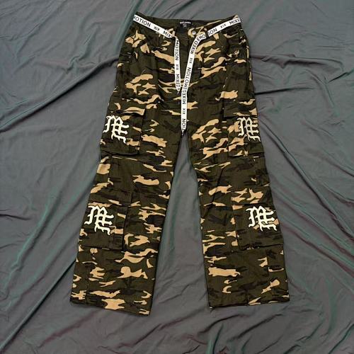 MIXED EMOTION Camo Gothic‑Logo Wide‑Leg Cargo Pants Main Image