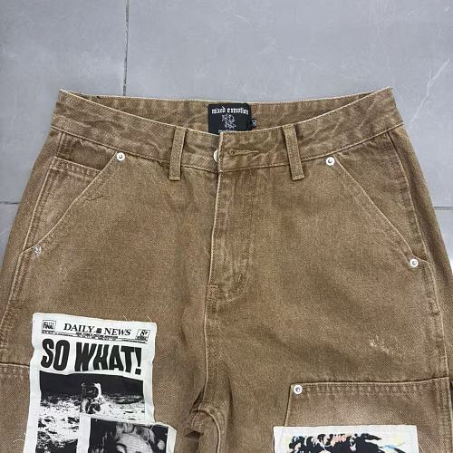 MIXED EMOTION Patch‑Work Distressed Straight‑Leg Jeans Main Image