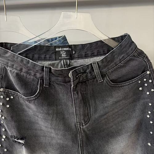 MIXED EMOTION Distressed Rivet‑Accent Straight‑Leg Jeans