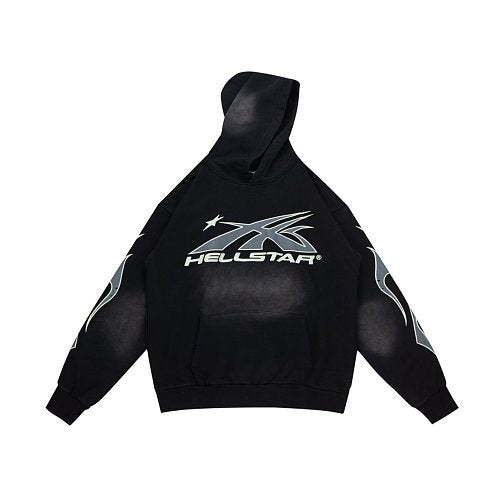 Hellstar Arrow‑Logo Circle Face Black Hoodie Main Image