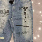 MIXED EMOTION Graffiti‑Print Straight‑Leg Jeans