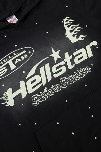 Hellstar Star‑Flame Starry Print Black Hoodie