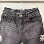 MIXED EMOTION Side Logo Printed Straight‑Leg Jeans