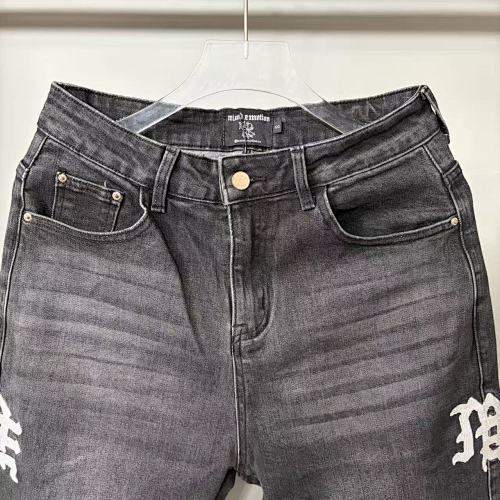 MIXED EMOTION Side Logo Printed Straight‑Leg Jeans