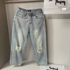 MIXED EMOTION Ripped‑Knee Vintage Light‑Wash Straight‑Leg Jeans