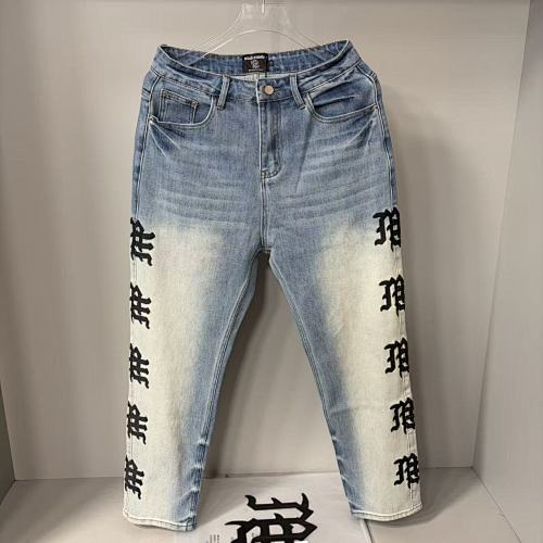 MIXED EMOTION Vertical Logo Faded Straight‑Leg Jeans