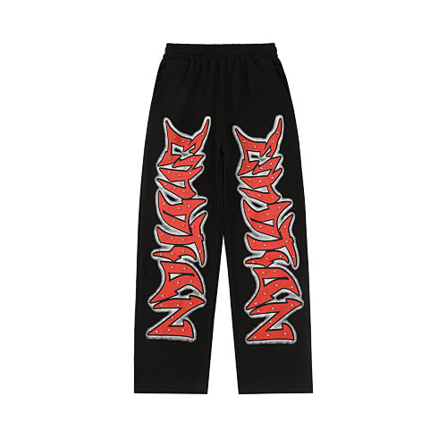 MIXED EMOTION Gothic Letter Wide‑Leg Sweat Pants