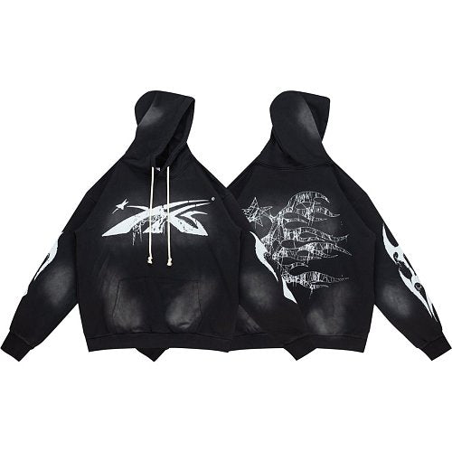 Hellstar Spider‑Web Star Graphic Black Hoodie