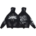 Hellstar Spider‑Web Star Graphic Black Hoodie