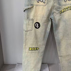 MIXED EMOTION Multi‑Patch Vintage Wash Baggy Cargo Jeans