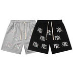 MIXED EMOTION All‑Over Rhinestone Logo French Terry Shorts
